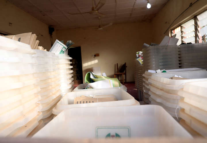 Electoral materials are seen at the Independent National Electoral Commission (INEC) offices following the postponement of the presidential election in Daura, Nigeria February 16, 2019. REUTERS/Luc Gnago