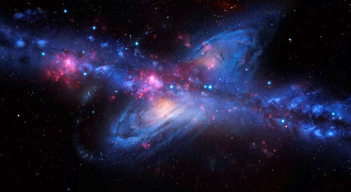 An artist's impression of the Milky Way galaxy colliding with Andromeda. Our galaxy, the Milky Way, is moving towards the Andromeda galaxy. Astronomers predict that in about 4 billion years, the two galaxies will collide and begin to merge. The Solar System's fate is uncertain. It might end up in the final, larger galaxy, orbiting further from the core than it does now, or it might be ejected into space altogether.