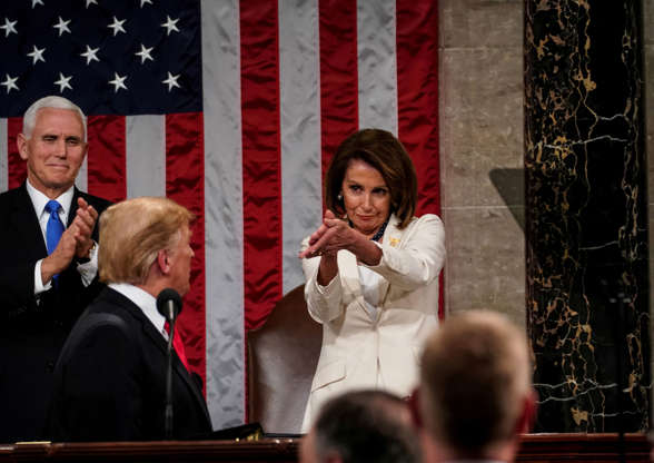 Slide 4 of 32: FEBRUARY 5, 2019 - WASHINGTON, DC: President Donald Trump delivered the State of the Union address, with Vice President Mike Pence and Speaker of the House Nancy Pelosi, at the Capitol in Washington, DC on February 5, 2019. (Doug Mills/Pool via REUTERS