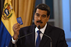 Venezuelan President Nicolas Maduro delivers a speech in Caracas on February 8, 2018. - Maduro rejected 'one-sided' international forum on Venezuela, after ministers from more than a dozen European and Latin American countries on Thursday called for 'free, transparent and credible presidential elections' as a solution to the roiling political crisis in the country. (Photo by JUAN BARRETO / AFP)        (Photo credit should read JUAN BARRETO/AFP/Getty Images)