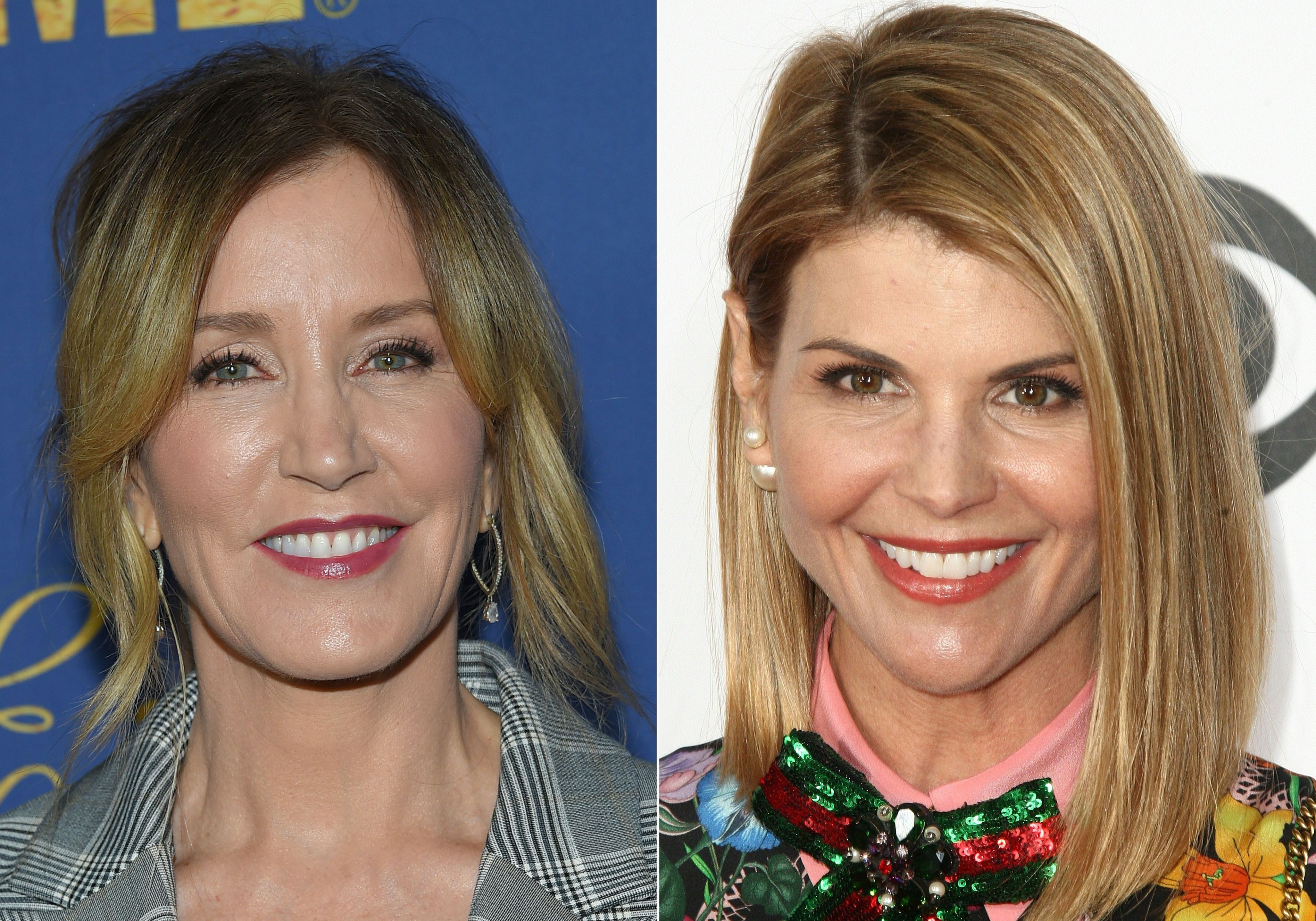 (COMBO) This combination of pictures created on March 12, 2019 shows US actress Felicity Huffman(L) attending the Showtime Emmy Eve Nominees Celebration in Los Angeles on September 16, 2018 and actress Lori Loughlin arriving at the People's Choice Awards 2017 at Microsoft Theater in Los Angeles, California, on January 18, 2017. - Two Hollywood actresses including Oscar-nominated 'Desperate Housewives' star Felicity Huffman are among 50 people indicted in a nationwide university admissions scam, court records unsealed in Boston on March 12, 2019 showed. The accused, who also include chief executives, allegedly cheated to get their children into elite schools, including Yale, Stanford, Georgetown and the University of Southern California, federal prosecutors said.Huffman, 56, and Lori Loughlin, 54, who starred in 'Full House,' are charged with conspiracy to commit mail fraud and honest services mail fraud. (Photos by LISA O'CONNOR and Tommaso Boddi / AFP)        (Photo credit should read LISA O'CONNOR,TOMMASO BODDI/AFP/Getty Images)