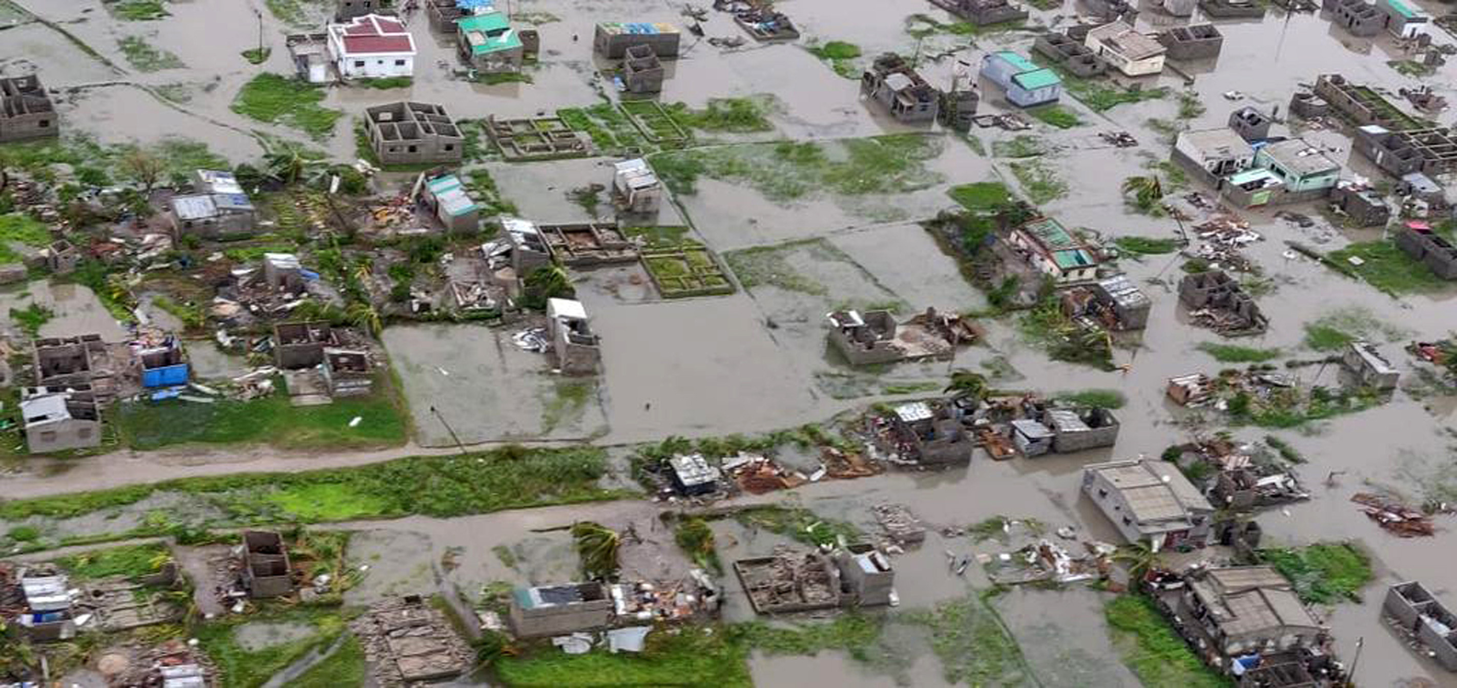 Aerial view from a helicopter of flooding in Beira, Mozambique on March 18. The Red Cross says that as much as 90 percent of Mozambique's central port city of Beira has been damaged or destroyed by tropical Cyclone Idai.