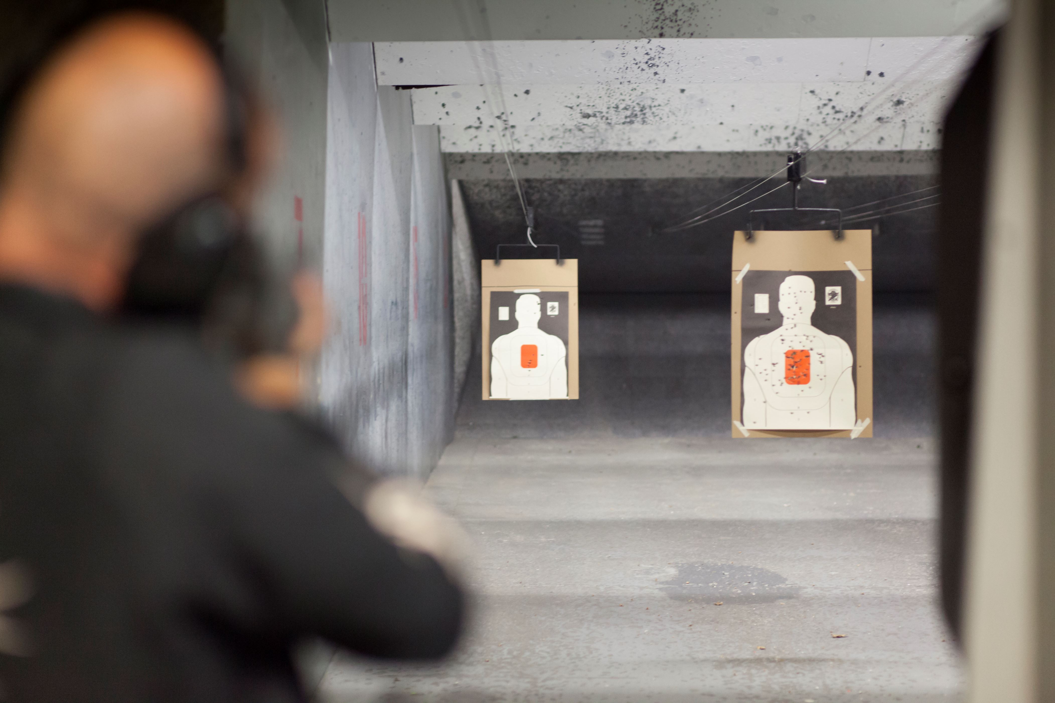 (GERMANY OUT)   Man at a shooting range aiming at targets with a rifle at the American Shooting Center.   (Photo by Dünzl\ullstein bild via Getty Images)