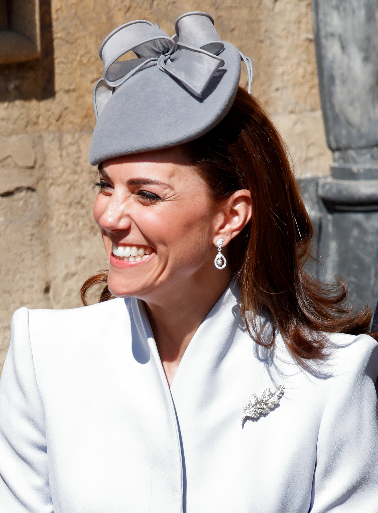 WINDSOR, UNITED KINGDOM - APRIL 21: (EMBARGOED FOR PUBLICATION IN UK NEWSPAPERS UNTIL 24 HOURS AFTER CREATE DATE AND TIME) Catherine, Duchess of Cambridge attends the traditional Easter Sunday church service at St George's Chapel, Windsor Castle on April 21, 2019 in Windsor, England. Easter Sunday this year coincides with Queen Elizabeth II's 93rd birthday. (Photo by Max Mumby/Indigo/Getty Images)