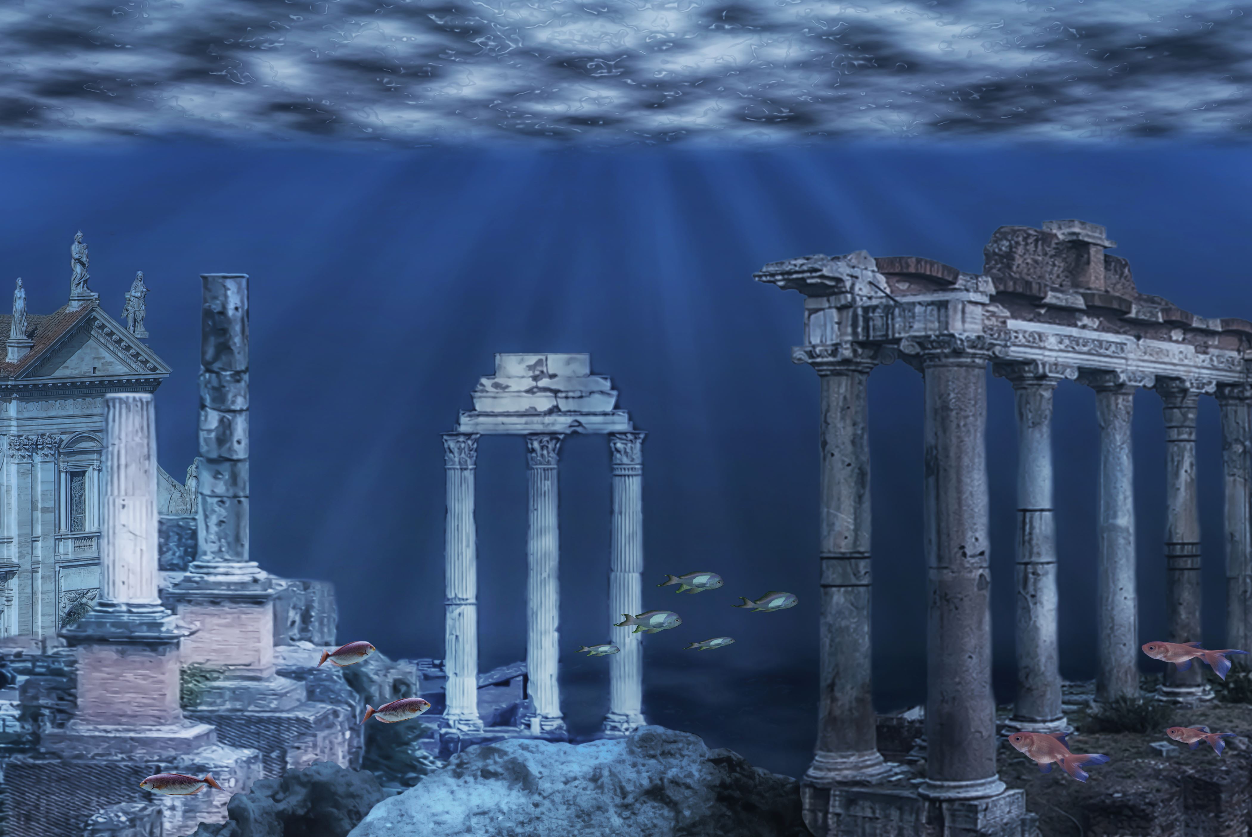 Illustration of the ruins of the Atlantis civilization