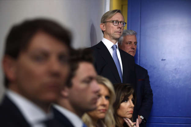 Secretary Of State Pompeo And Treasury Secretary Mnuchin Hold Press Briefing - Alex Wong/Getty Images Slide 2 of 58: Brian Hook (2nd R), U.S. Special Representative for Iran and Senior Policy Advisor to Secretary of State Mike Pompeo, and National Security Adviser Robert O’Brian (R) listen during a press briefing in the James S. Brady Press Briefing Room of the White House January 10, 2020 in Washington, DC. Secretary of State Mike Pompeo and Secretary of the Treasury Steven Mnuchin held the press briefing to discuss the new sanctions against Iranian officials.