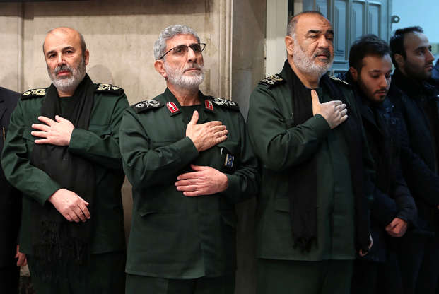 Commemorative ceremony for Qasem Soleimani in Tehran - Iranian Supreme Leader Press Office/Handout/Anadolu Agency via Reuters Slide 4 of 58: Qasem Soleimani's long-time lieutenant and the new leader of Quds Force Gen. Esmail Qaani (L2), Commander of the Iranian Revolutionary Guards Hossein Salami (R3), son of Qasem Soleimani, Mphammed Reza Soleimani (R2) attend a memorial for Qasem Soleimani, commander of Iranian Revolutionary Guards' Quds Forces, who was killed in a U.S. airstrike in Iraq, in Tehran, Iran on January 09, 2020.