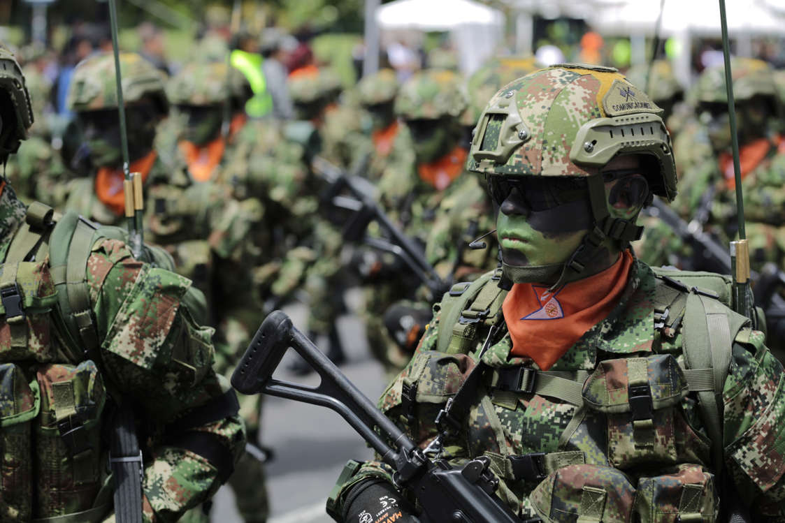 Slide 15 of 51: BOGOTA, COLOMBIA - JULY 20: Special Forces of Colombian Army take part in a military parade to celebrate the independence anniversary of The Republic of Colombia in Bogota, Colombia on July 20, 2018.