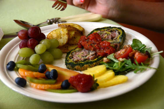 Slide 3 of 10: Use teaspoons, salad forks, or child-size forks, spoons, and knives to help you take smaller bites and eat less. Make less food look like more by serving your meal on a salad or breakfast plate.