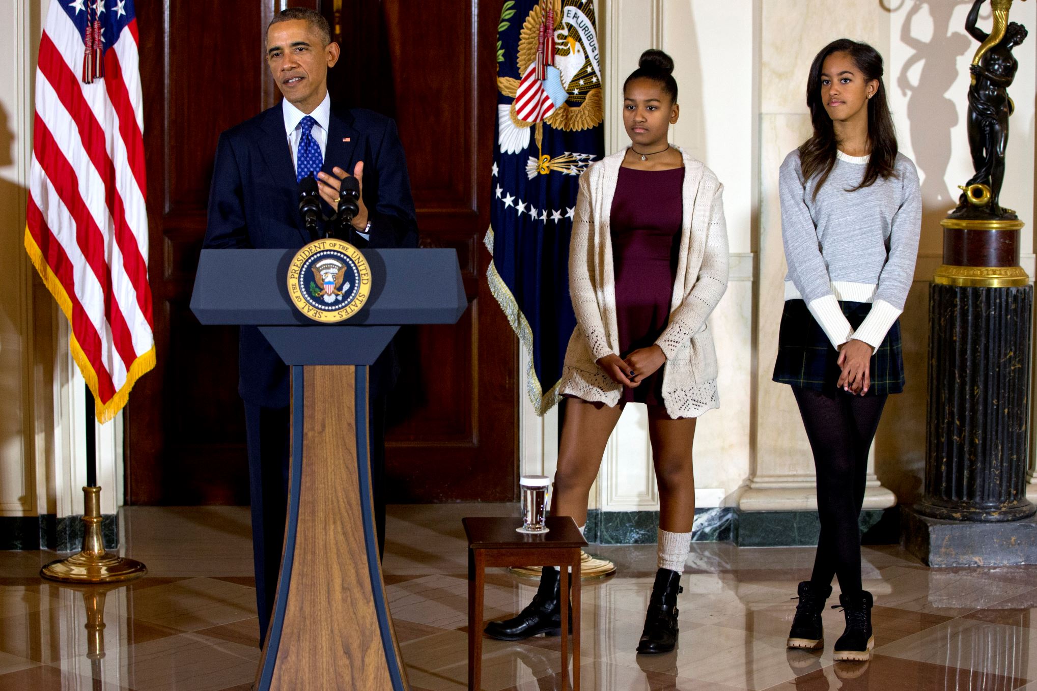 Barack Obama’s daughters - Sasha and Malia were recently accused of showing disrespect and lacking "class" by a Republican official after appearing in short skirts at a Thanksgiving ceremony. It is never easy escaping the spotlight when one is a part of the First Family. Let’s take a look at how the sisters have grown up under the limelight.