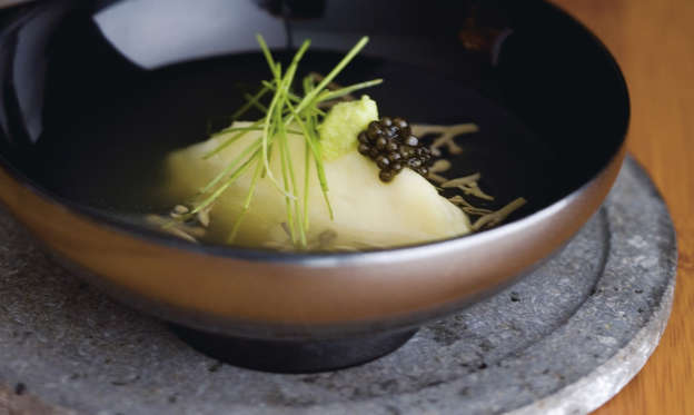Slide 1 of 16: Mashed Potato Soup with Wasabi and Chives
