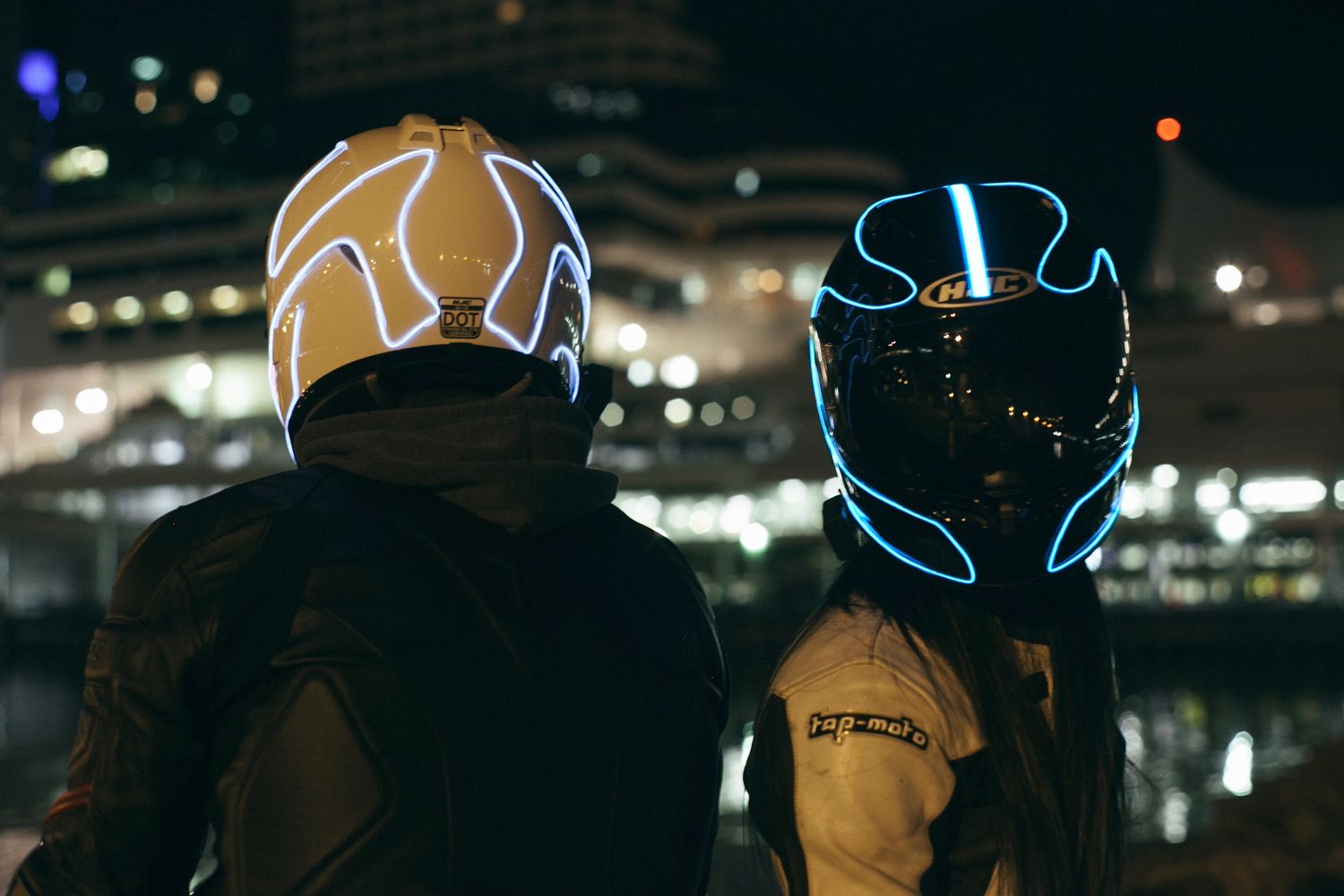 Canadian Thomas Plywaczewski has designed helmets inspired from the movie Tron that light up at night and help improve rider safety.