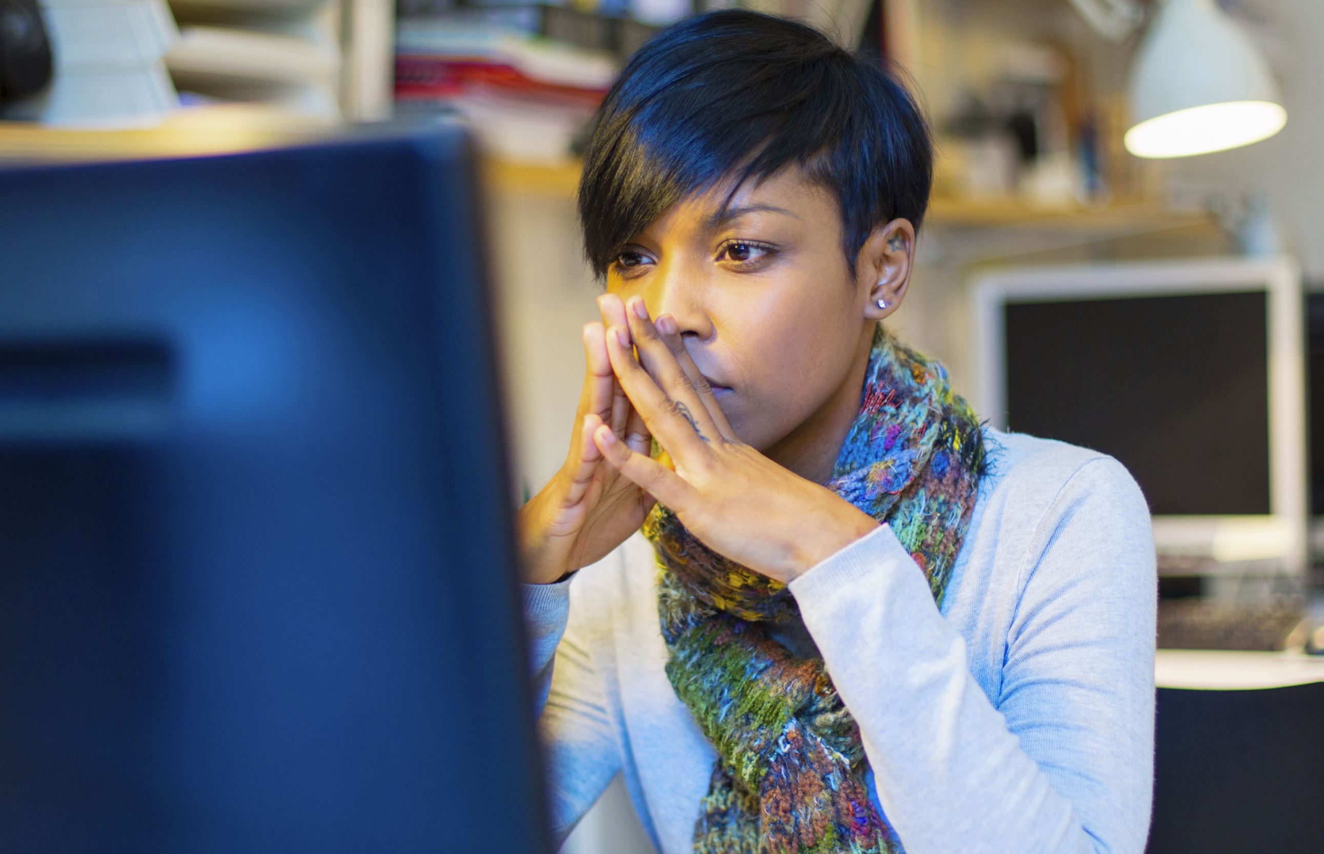 Millennial concentrated on her work