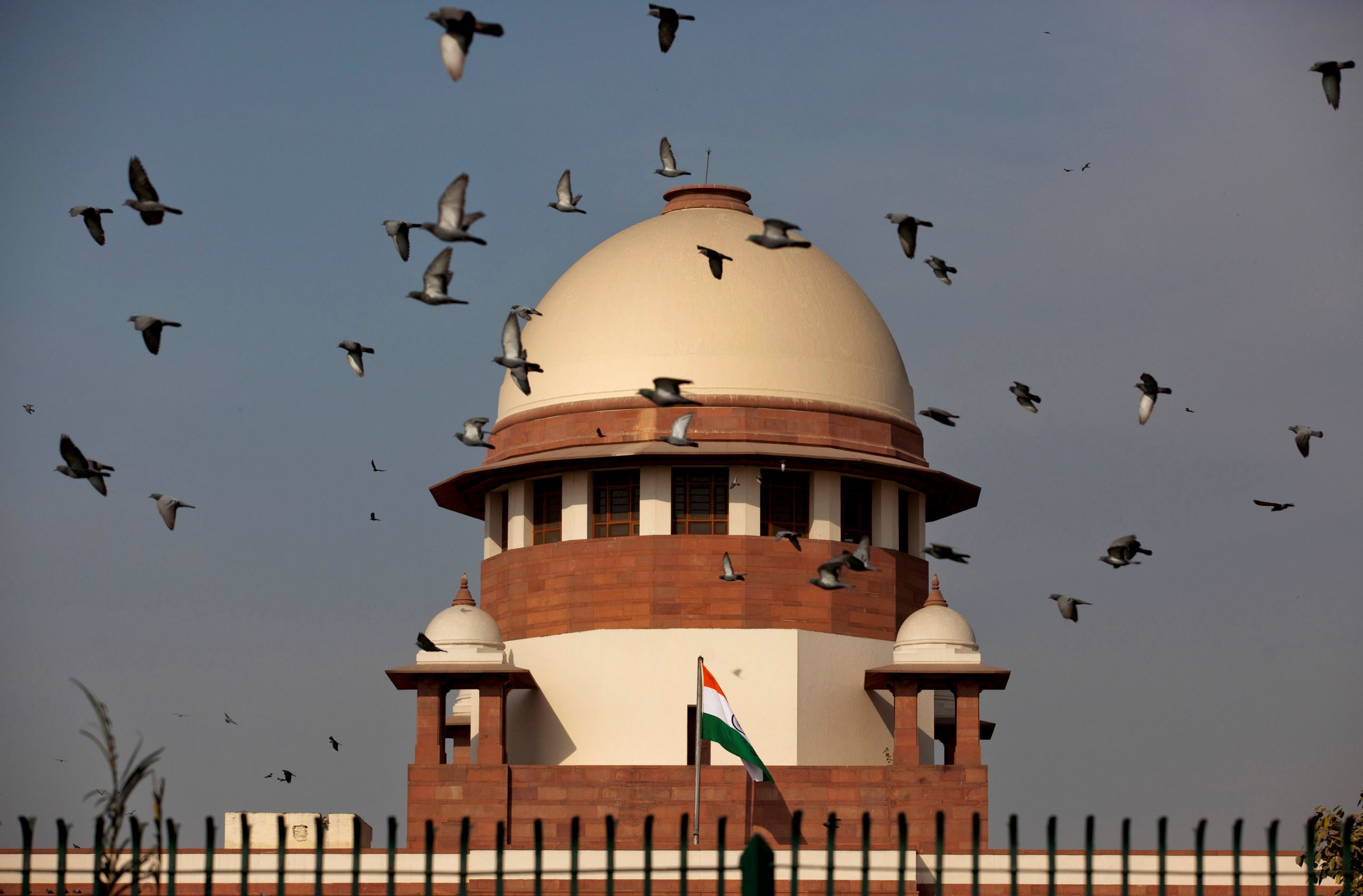 File: Pigeons fly past the dome of India's Supreme Court building in New Delhi, India, Tuesday, Feb. 2, 2016.