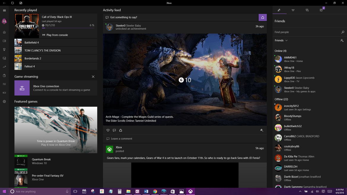 Si eres un gamer, te encantará el app de Xbox. Con él puedes transmitir lo que estás haciendo desde tu Xbox a tu computadora. Puedes también ver qué es lo que tus amigos están haciendo, y puedes enviar mensajes hasta cuando no estás usando la consola.