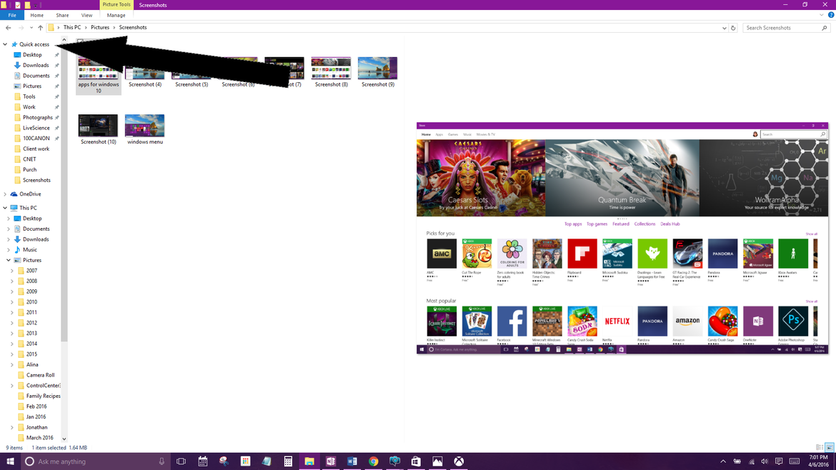 Si tienes ciertas carpetas que accedes con frecuencia, entonces te encantará la función de Acceso Rápido. Puedes anclar todos tus archivos más usados aquí para que sean fáciles de acceder después, cuando estás guardando un documento o subiendo un archivo.