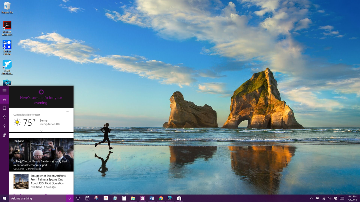Nombrada en honor a un personaje de la serie de videojuegos Halo, Cortana es tu asistente personal en Windows 10. Puedes preguntarle cualquier cosa y te dará respuestas vía Bing (o puedes obligar a que Cortana use Google). Ella también ofrece reportes del clima, información del tráfico, noticias del día, programa alarmas y hasta envía emails o busca archivos en tu computadora con comandos de voz. Con la última actualización, Cortana traerá grande novedades y estará disponible hasta en la pantalla de bloqueo y en apps, como Skype.