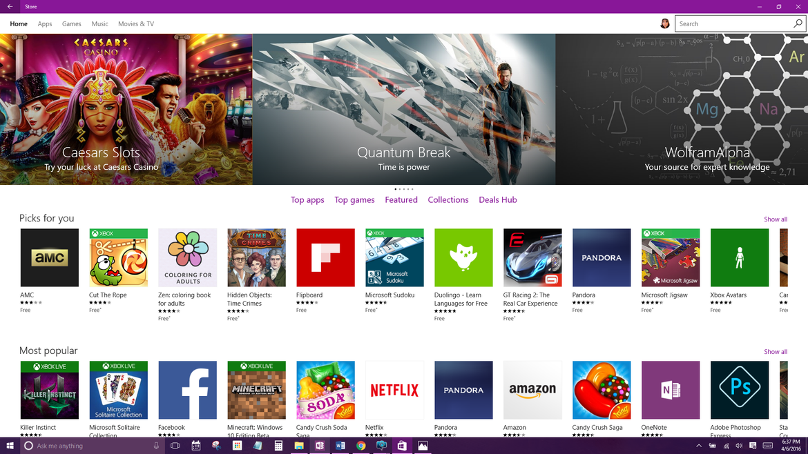 ¿Está tu celular repleto de apps? Ahora, el fanático de apps podrá disfrutar de esta experiencia en su computadora. Tan solo selecciona el icono de Windows Store en el menú de Inicio y comienza a navegar. Al igual que Netflix, la tienda de apps intenta encontrar apps que te podrían gustar, con una interfaz moderna.