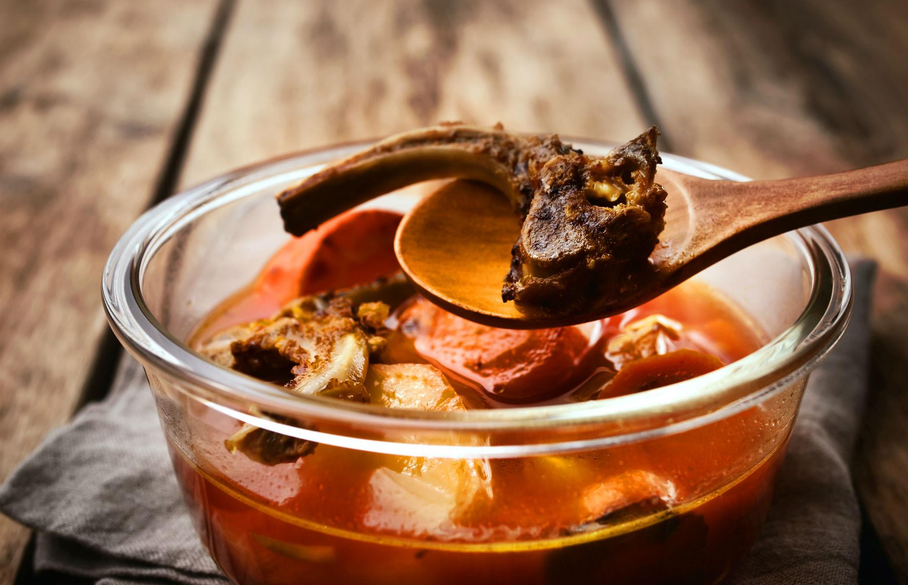 Slide 17 of 26: Favored by those into the paleo-lifestyle, bone broth has proven to help benefit the brain. The broth, which is essentially a stock made from animal bones, contains glycine which has been shown to help improve both sleep and memory through various studies.