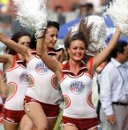 Slide 5 of 20: NEW DELHI, INDIA - APRIL 29: Cheerleaders during the IPL Twenty20 cricket match between Delhi Daredevils and Rajasthan Royals at the Feroz Shah Kotla stadium in New Delhi on April 29, 2012. (Photo by Kaushik Roy/India Today Group/Getty Images)