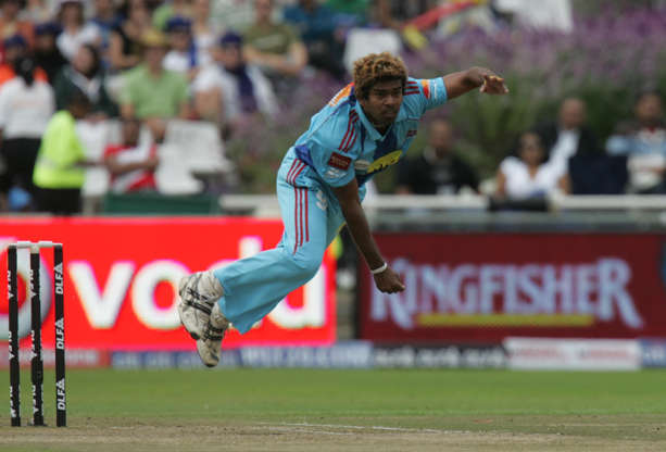 Slide 12 of 20: MUMBAI, INDIA - APRIL 18, 2009: IPL2 - Mumbai bowler Lasith Malinga bowls during the match between Mumbai Indians and Chennai in the IPL T20 tournament at Newlands ground, Cape Town (Photo by Santosh Harhare/Hindustan Times via Getty Images)